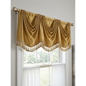 Sun Zero Gold Valance Window Curtain 50x17 Tassel Fringe Trim NWT